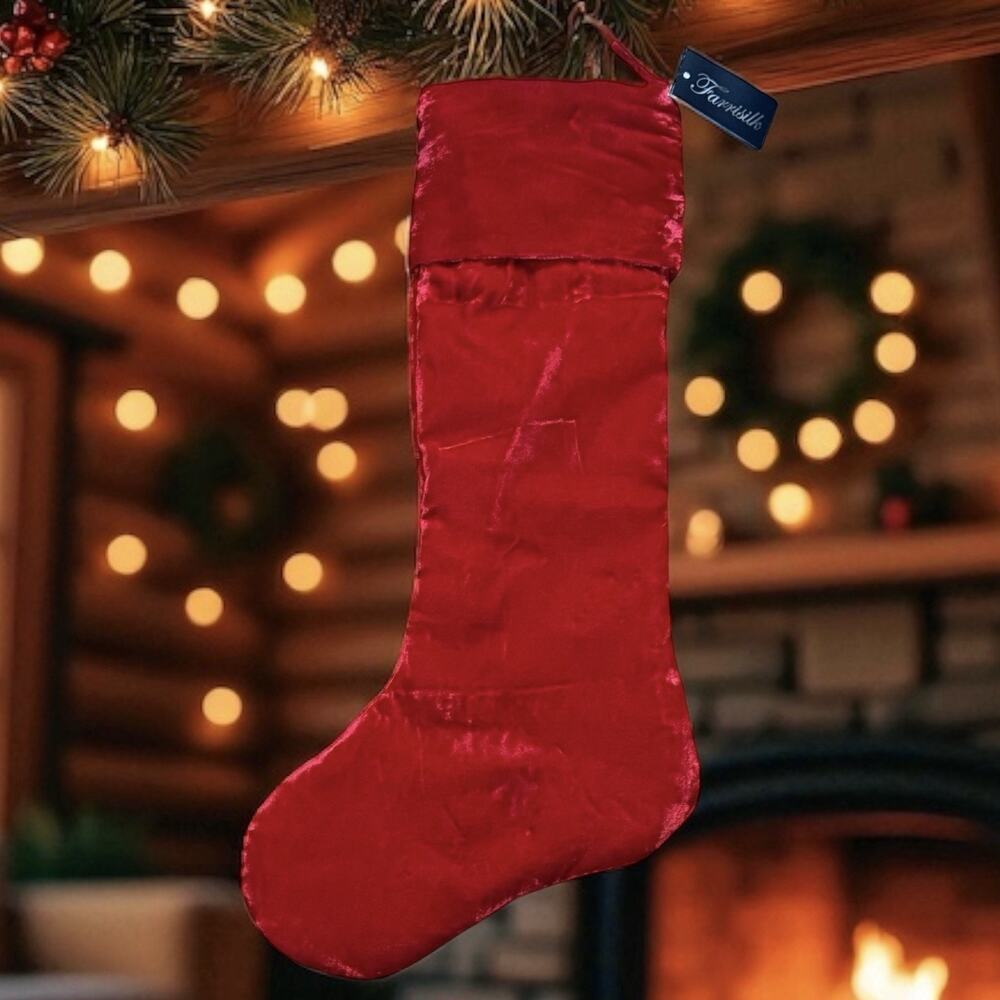 New Farrisilk Santa Red Velvet Christmas Holiday Stocking Large Luxury Minimal